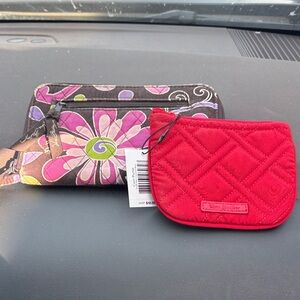 Vera Bradley Pink Floral Wallet  and Red Quilted Coin purse.